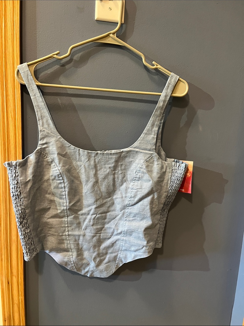 MAD Engine Light Blue Square-Neck Smocked-Side Crop Top